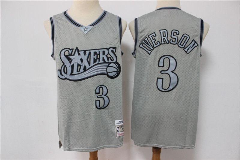 Men Philadelphia 76ers #3 Iverson Grey Vintage Limited Edition NBA Jersey-0